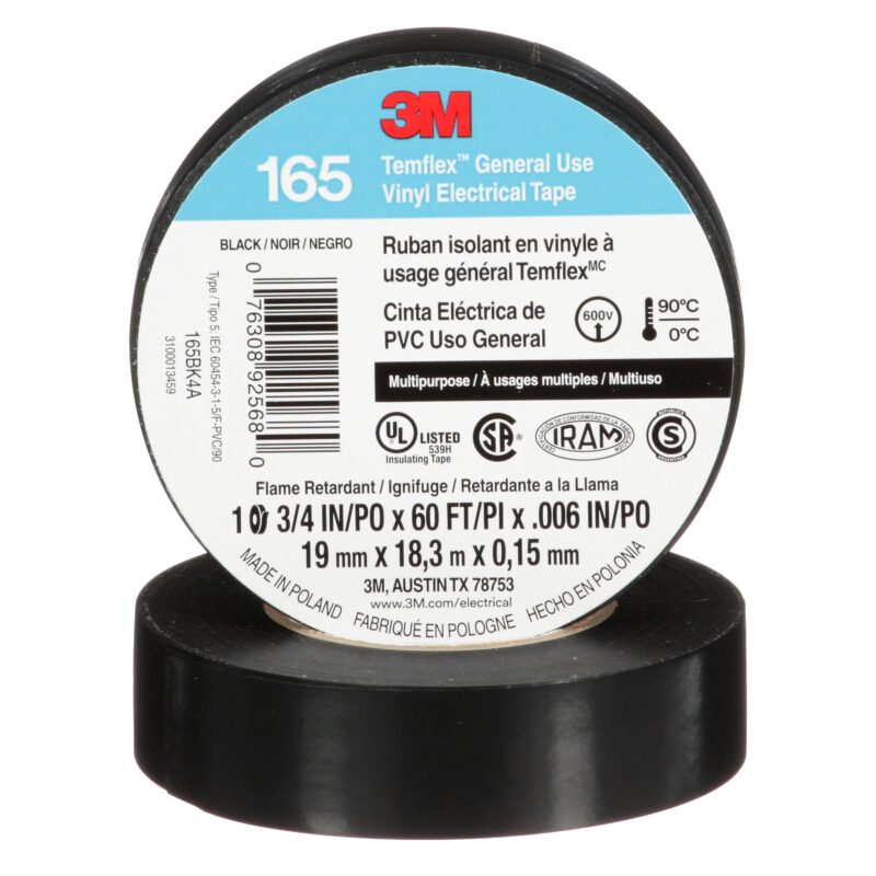 CINTA DE PVC 3M TEMFLEX 165 19MMX18M NEGRO